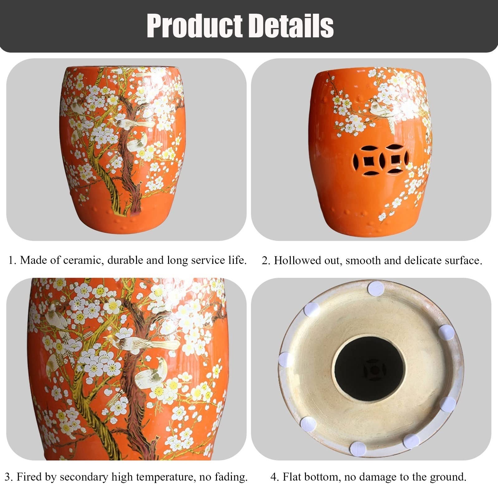 花と鳥の装飾 陶器スツール Amazon.co.jp: 装飾陶器ガーデンスツール、釉薬ヴィンテージ花と